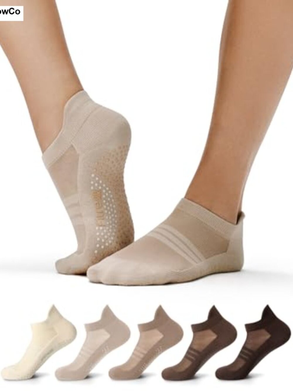 Womens Pilates Grip Socks Non-Slip Yoga Barre Ankle Socks 5 Pairs